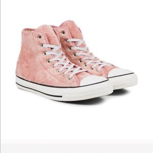 Free people pink fuzzy fur converse high top shoes